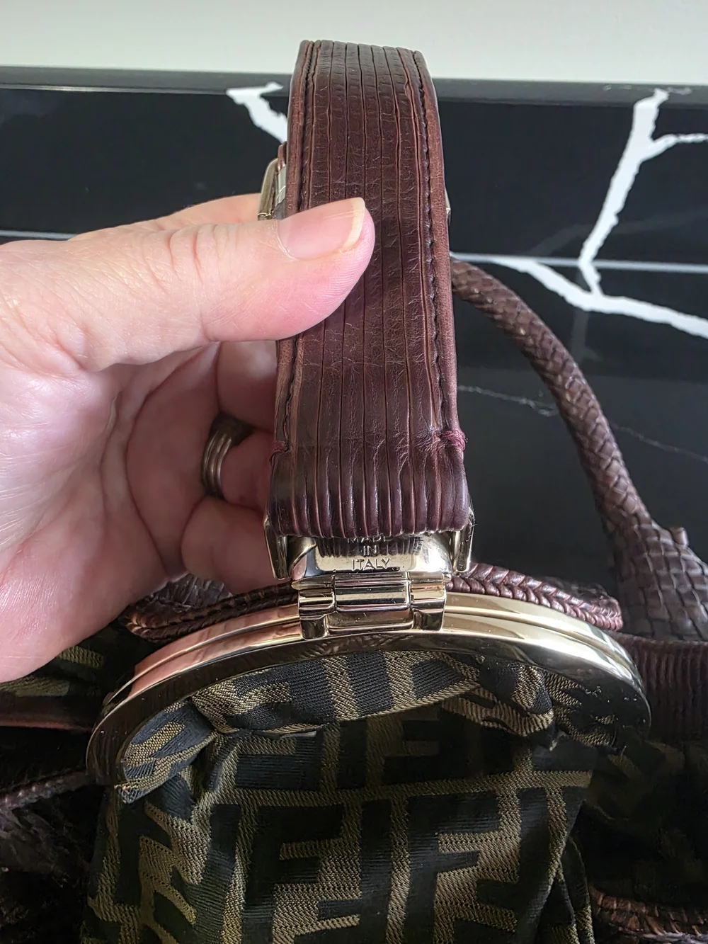 Women's Braided Handle Leather Tote Bag in Deep Plum